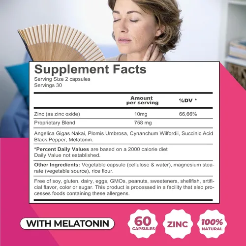 Vista 6 de ZENZSUAL Bye Bye Menopausia con melatonina – Apoyo natural para la menopausia para mujeres – sofocos, sudores nocturnos, equilibrio hormonal y sueño