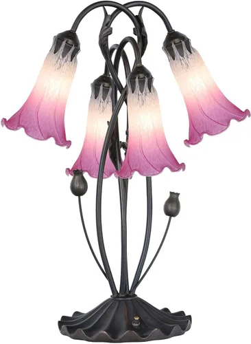 Vista 11 de Bieye L10849 Lámpara de mesa de acento de vidrio soplado con flor de lirio para decoración de sala de estar/dormitorio (1 luz, púrpura)