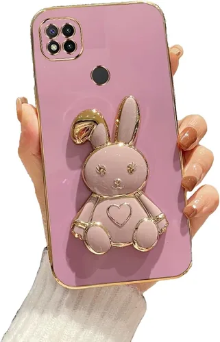 Vista 95 de Funda con soporte de conejo de corazón para Xiaomi Redmi A1, galvanizado suave TPU protector delgado a prueba de golpes con lindo conejito soporte