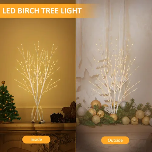 Vista 7 de Bexdir Ramas de árbol blancas de abedul iluminadas de 33 pulgadas, 180 luces LED con temporizador enchufable, árbol artificial blanco ramita