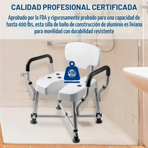 Vista 2 de MyGift Silla de ducha resistente de grado profesional para bañera interior con respaldo, reposabrazos acolchados, soporte para cabezal de ducha