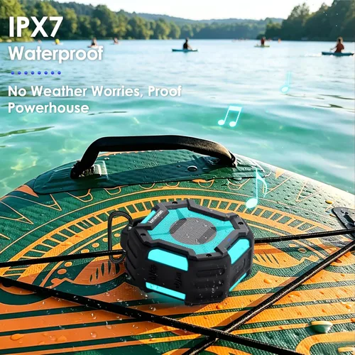 Vista 2 de Altavoz Bluetooth para Ducha, Altavoces Bluetooth Portátiles IPX7 Impermeables para Ducha Inalámbricos, Altavoz al Aire Libre con Luces