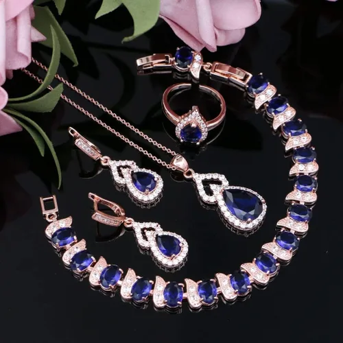 Vista 7 de LMXXVJ Juego de joyas para mujer, collar chapado en platino, anillo abierto, aretes, pulsera, para cumpleaños, aniversario, día de la madre, regalos
