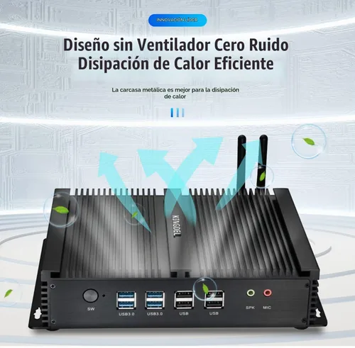 Vista 7 de KINGDEL Mini PC de escritorio sin ventilador, computadora industrial con CPU Core i7, 8 GB de RAM, SSD de 256 GB, 2 NIC, 2 puertos HD, 4 puertos USB