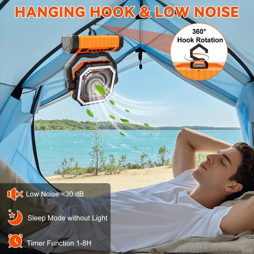 Vista 5 de ZioeYiue Ventilador de campamento recargable, 20000 mAh ventiladores de batería grande, ventilador recargable de 4 velocidades con control remoto