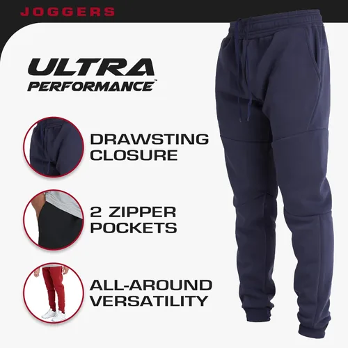 Vista 4 de Ultra Performance 3 Pack Fleece Active Tech Joggers for Men, Mens Sweatpants with Zipper Pockets