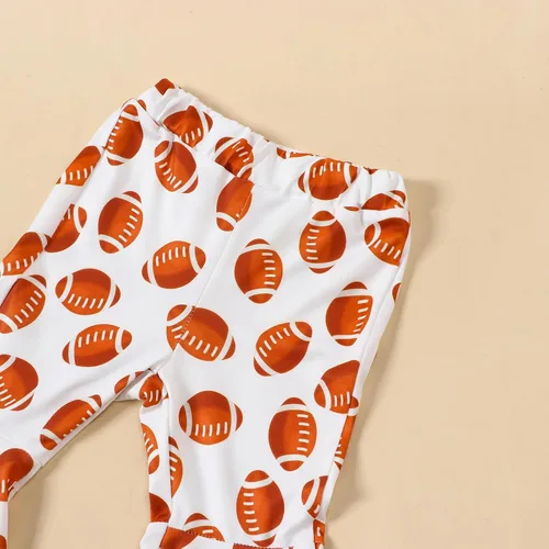 Vista 5 de Conjunto de fútbol para bebé recién nacida, manga corta, para el día del juego, mameluco de rugby con pantalones acampanados, diadema para verano
