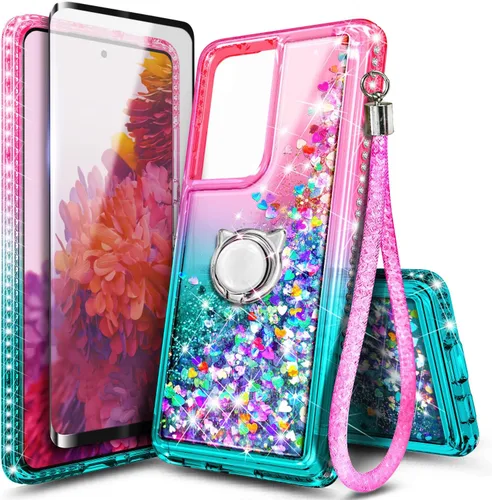 Vista 55 de NGB - Funda para teléfono Samsung Galaxy S9, color aguamarina/morado, bonita funda con purpurina líquida para mujeres y niñas, con protector
