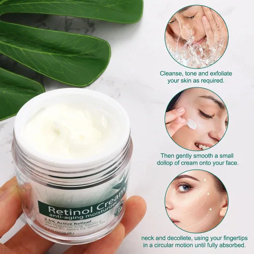 Vista 7 de Crema de retinol para cara, hidratante facial con 2.5% de retinol, ácido hialurónico, crema hidratante antienvejecimiento de día y noche