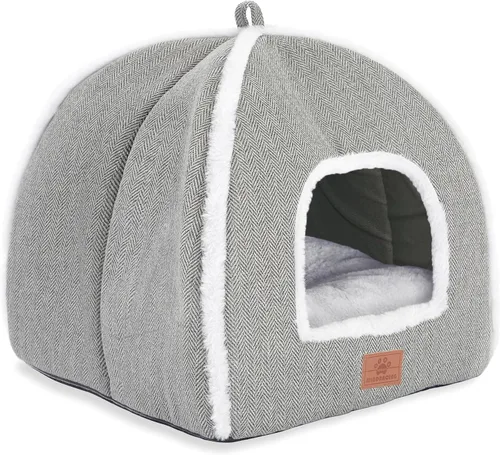 Vista 8 de Camas para gatos de interior, cama de gato, tienda de campaña para gatitos y mascotas pequeñas con cojín lavable, suave y cálida, color gris, 15