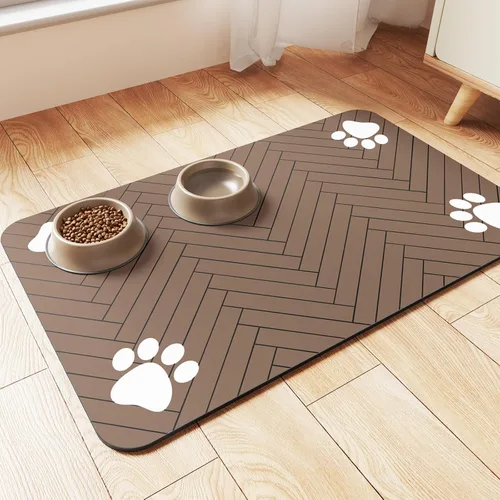 Vista 17 de Alfombrilla de alimentación para mascotas, mantel individual absorbente para tazón de comida y agua, con base de goma impermeable, de secado rápido