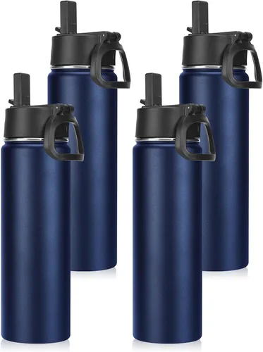 Vista 8 de Neihepal Botellas de agua aisladas de 22 onzas con tapa con popote a prueba de fugas, botella de agua de acero inoxidable de doble pared de boca