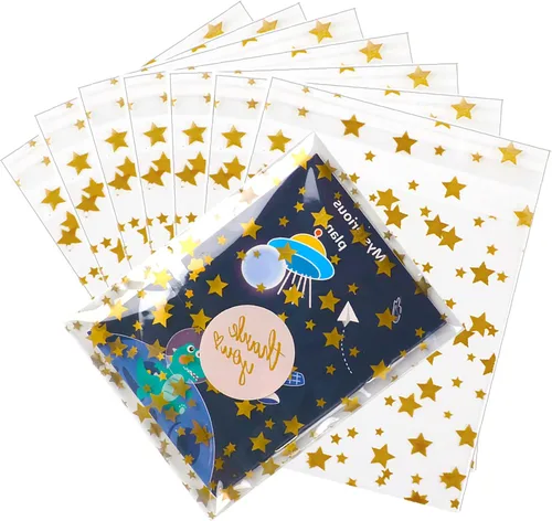 Vista 52 de 100 bolsas de regalo con estampado de estrellas de 3 x 5 pulgadas, bolsas de regalo de celofán, bolsas de regalo de celofán, bolsas de regalo