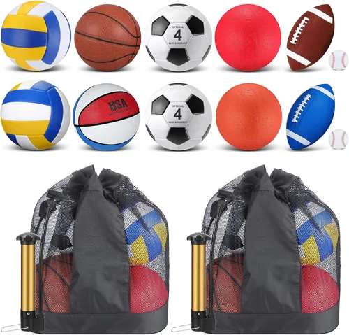 Vista 7 de Deekin 12 Pcs Assorted Sport Ball Set for Kids Official Size Basketball Football Volleyball Soccer Baseball Playground Ball with Bag and Pump for