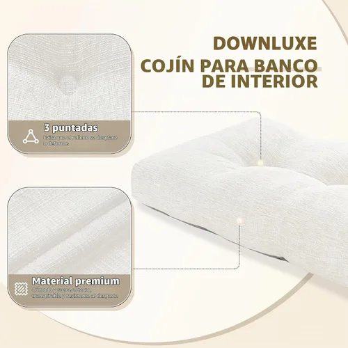 Vista 2 de downluxe Cojín de banco de interior para muebles de interior, cojín de asiento de banco de espuma texturizada, antideslizante, copetudo, 36 x 14 x 4