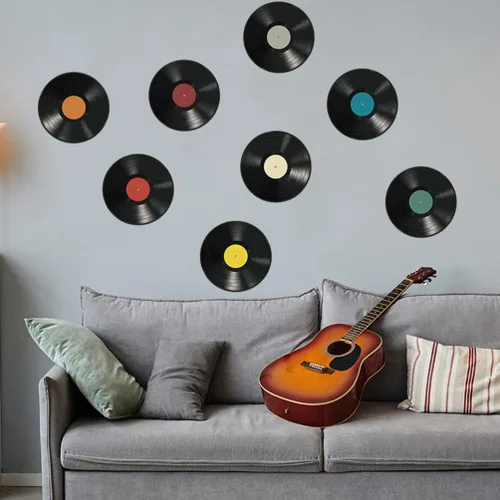 Vista 2 de 16 discos de vinilo para decoración de discos de vinilo, recortes de plástico, calcomanías falsas de plástico, decoración de fiesta temática