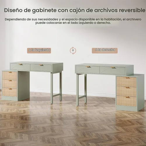 Vista 7 de Tribesigns Escritorio de computadora con 5 cajones, escritorio pequeño reversible para escribir con almacenamiento, mesa de estudio de madera Verde