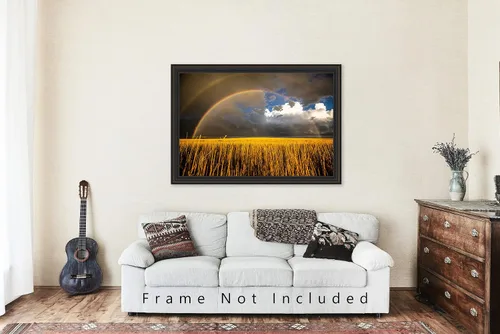 Vista 5 de Great Plains Photography Print (Not Framed) Picture of Double Rainbow Over Golden Wheat Field on Stormy Spring Day in Kansas Western Sky Wall Art