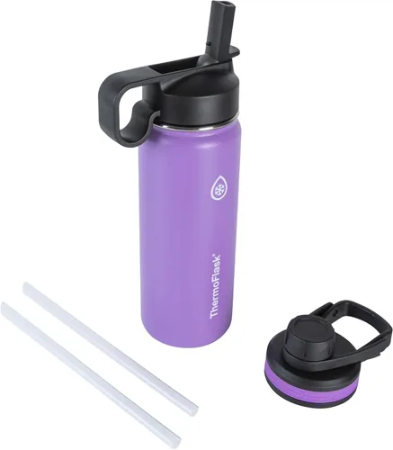 Vista 15 de Thermoflask - Botella de agua de acero inoxidable con doble aislamiento y dos tapas, 18 onzas, negro