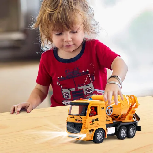 Vista 8 de YAYYAY Camión mezclador de cemento RC con luces y sonidos, divertido vehículo de construcción para niños de 3 a 12 años para niños y niñas