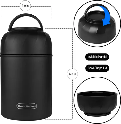 Vista 3 de Termo para alimentos y bebidas calientes, lonchera térmica, contenedor de alimentos aislado al vacío de 17 onzas con cuchara y bolsa con cordón