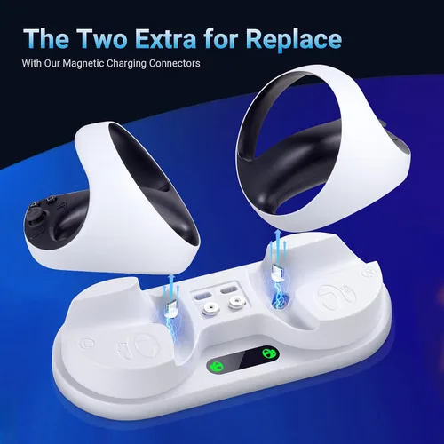 Vista 3 de Estación de carga para controlador PSVR2 Sense Controller, base de carga dual para PS VR2, estación de carga magnética con 4 terminales magnéticos