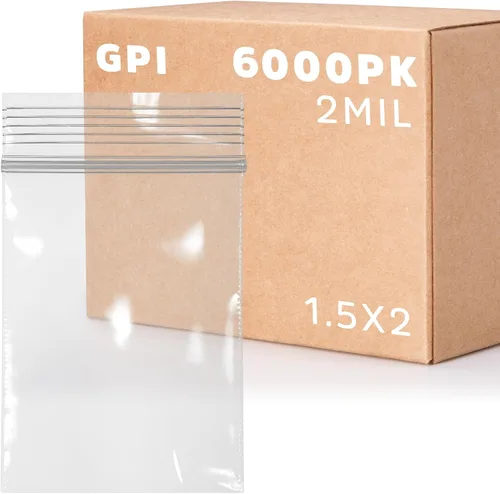Vista 64 de GPI - Bolsas pequeñas con cremallera de 1 x 1 pulgada, bolsas de plástico transparente con cierre para joyas, 2 mil de grosor, con cierre superior