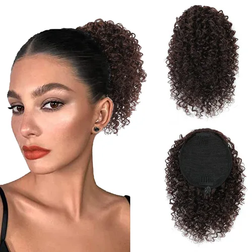 Vista 7 de Cola de caballo con cordón para mujeres negras, cola de caballo rizada afro para mujeres negras, cola de caballo rizada de onda corta, extensiones