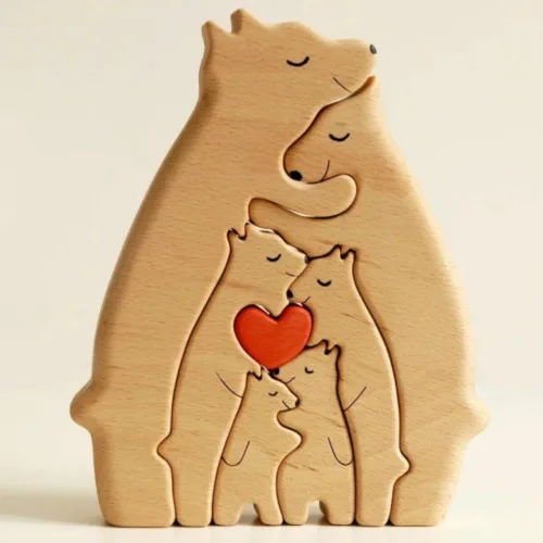 Vista 3 de Rompecabezas familiar de osos de madera 2023 – Rompecabezas de madera personalizado para familia de osos