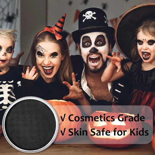 Vista 5 de Pintura facial negra (1.06 onzas), kit de pintura facial activada por agua para niños y adultos, paleta de pintura facial de maquillaje SFX