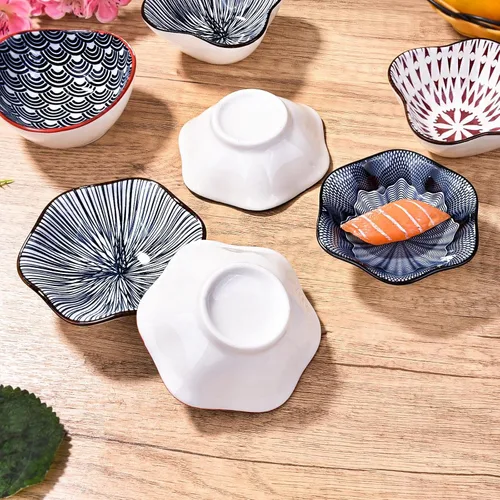 Vista 4 de Juego de 4 platos de porcelana para salsa de soja, cuencos pequeños