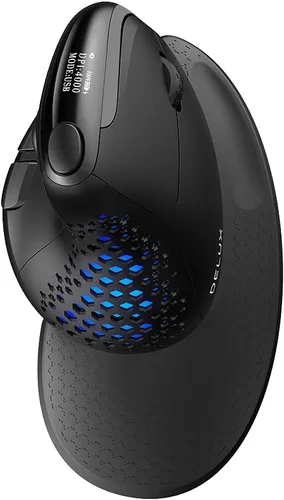 Vista 4 de DELUX Seeker Mouse ergonómico inalámbrico, mouse vertical con pantalla OLED, 6 botones y función de rueda de pulgar, clic silencioso, hasta 7200