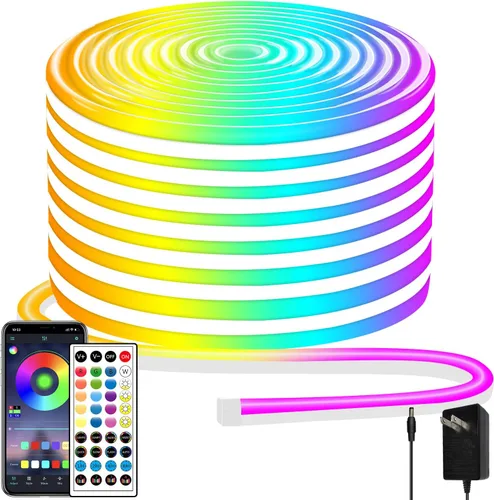 Vista 10 de Tira de luces LED de neón, tira de luces LED alimentada por USB de 3.3 pies, tira de luces de cuerda LED de 5V con sincronización de música y cambio