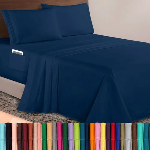 Vista 50 de Elegant Comfort Lujoso juego de sábanas de microfibra de alta calidad 1500 hoteleras bordadas de tres líneas más suaves de 4 piezas, resistente a