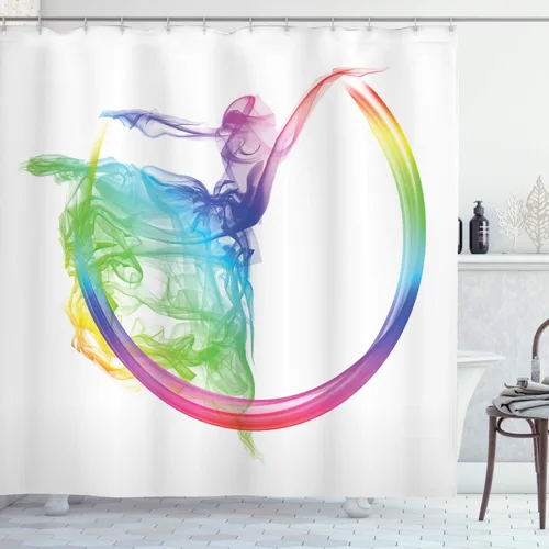 Vista 9 de set de cortina para baño decorativa de tela de poliéster con ganchos