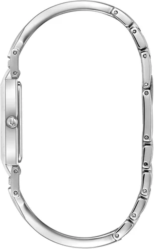 Vista 2 de Bulova Reloj clásico de cuarzo de 2 manecillas de acero inoxidable con esfera de diamante para mujer con nácar negra en esfera rectangular