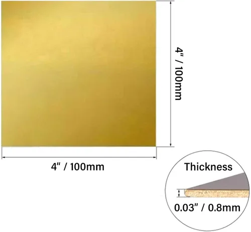 Vista 4 de Dxcaicc Brass Sheet H62 High Purity Raw Materials 0.8mm Metal Brass CU Widely Used in Product Development,100x100x0.8mm