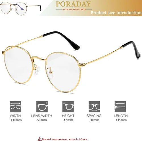 Vista 7 de PORADAY Lentes de bloqueo de luz azul para mujeres y hombres, marco de lentes de metal redondo retro 100% anti-luz azul