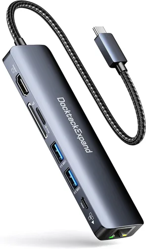 Vista 11 de Hub USB C, adaptador multipuerto USB-C DockteckExpand 5 en 1 con HDMI 4K, entrega de energía de 100 W, 3 puertos de datos USB 3.0 para MacBook