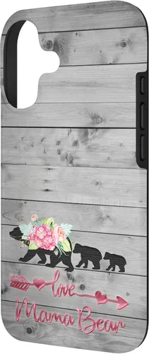 Vista 2 de Pink Floral Black Mama Bear Two Cubs on Vintage Gray Rustic Case for iPhone 17