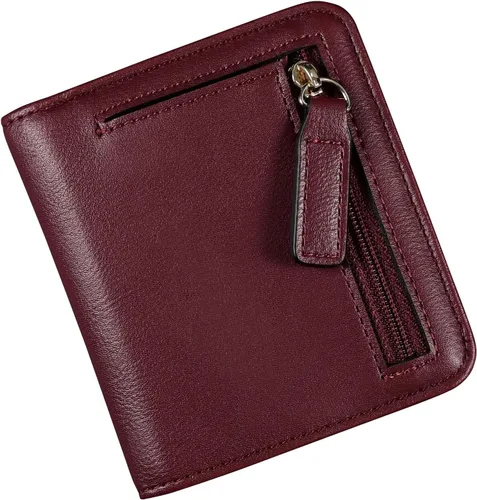 Vista 10 de Cartera pequeña para mujer, con bloqueo RFID, de cuero, plegable, compacta, tarjetero para mujer, con cremallera, bolsillo para monedas, ventana