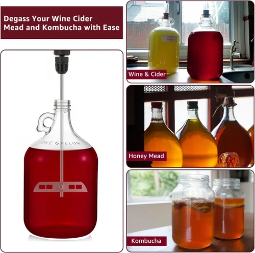 Vista 6 de Agitador de desgasificación de cerveza de vino de 16.5 pulgadas para elaboración de vino, varilla mezcladora de acero inoxidable con paletas, mezcla