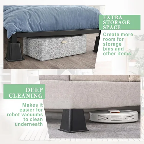 Vista 6 de Novabright Paquete de 4 elevadores de cama para dormitorio universitario de 6 pulgadas, extensores de cama de plástico extra resistentes, apilables