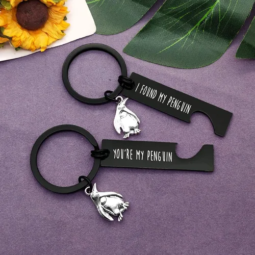 Vista 4 de Llavero para parejas, con diseño de pingüino, regalo para parejas, regalo de San Valentín, joyería para novio, novia, pareja y marido, esposa