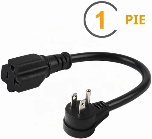 Vista 2 de Cable adaptador de enchufe de ángulo recto (ángulo abajo) de 15 amperios a 20 amperios, listado por UL, 14 AWG (1 pie), NEMA 5-15P a 5-15/20R