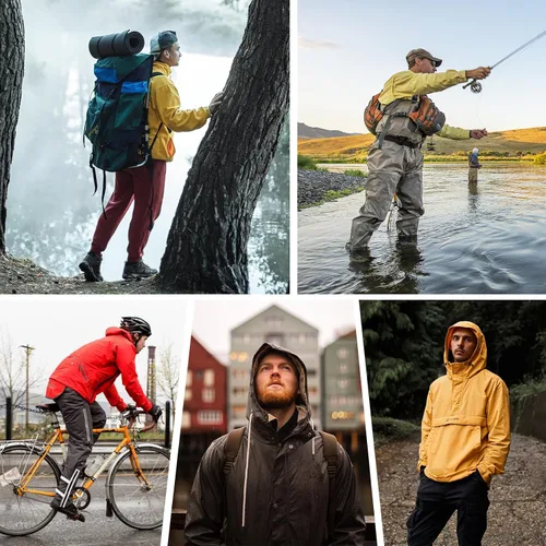 Vista 6 de American Trends Chubasquero para hombre impermeable con capucha para hombre, chaqueta rompevientos, abrigo de lluvia