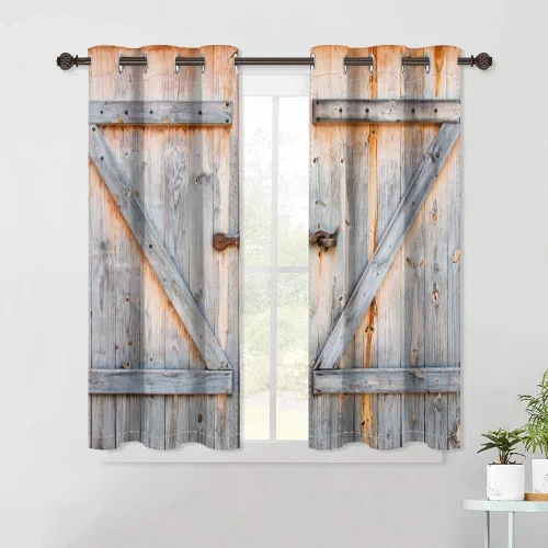 Vista 46 de Cortinas rústicas para ventana de puerta de granero, puerta de madera gris, puerta de garaje, tratamiento de ventana para sala de estar, dormitorio