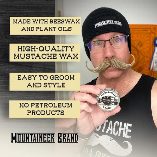 Vista 6 de Cera de bigote de marca Mountaineer, natural, sin residuos, clara y fácil de usar, 2 oz de estaño, Original
