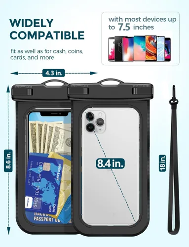 Vista 2 de Funda impermeable para teléfono IP68, flotante impermeable, bolsa seca esencial para crucero en la playa con cordón ajustable para iPhone 16 Pro Max