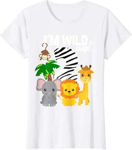 Vista 21 de Camiseta de cumpleaños con temática de zoológico de I'm Wild and 2, Negro, S